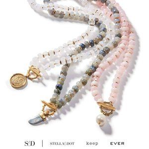 Stella & Dot Modern Bohemian Beaded Necklace- Grey Multi with Horn